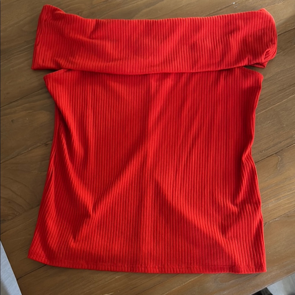a new day Bright Red Ribbed off the shoulder Top